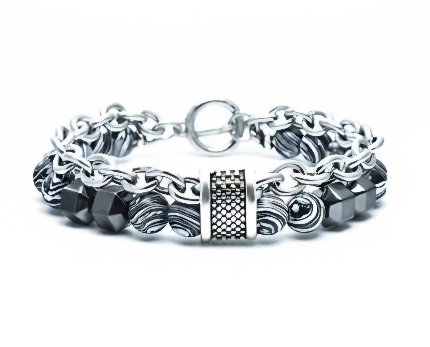 Pulsera de plata y bolas de de acero inoxidable