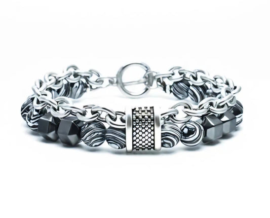 Silver bracelet with stainless steel balls